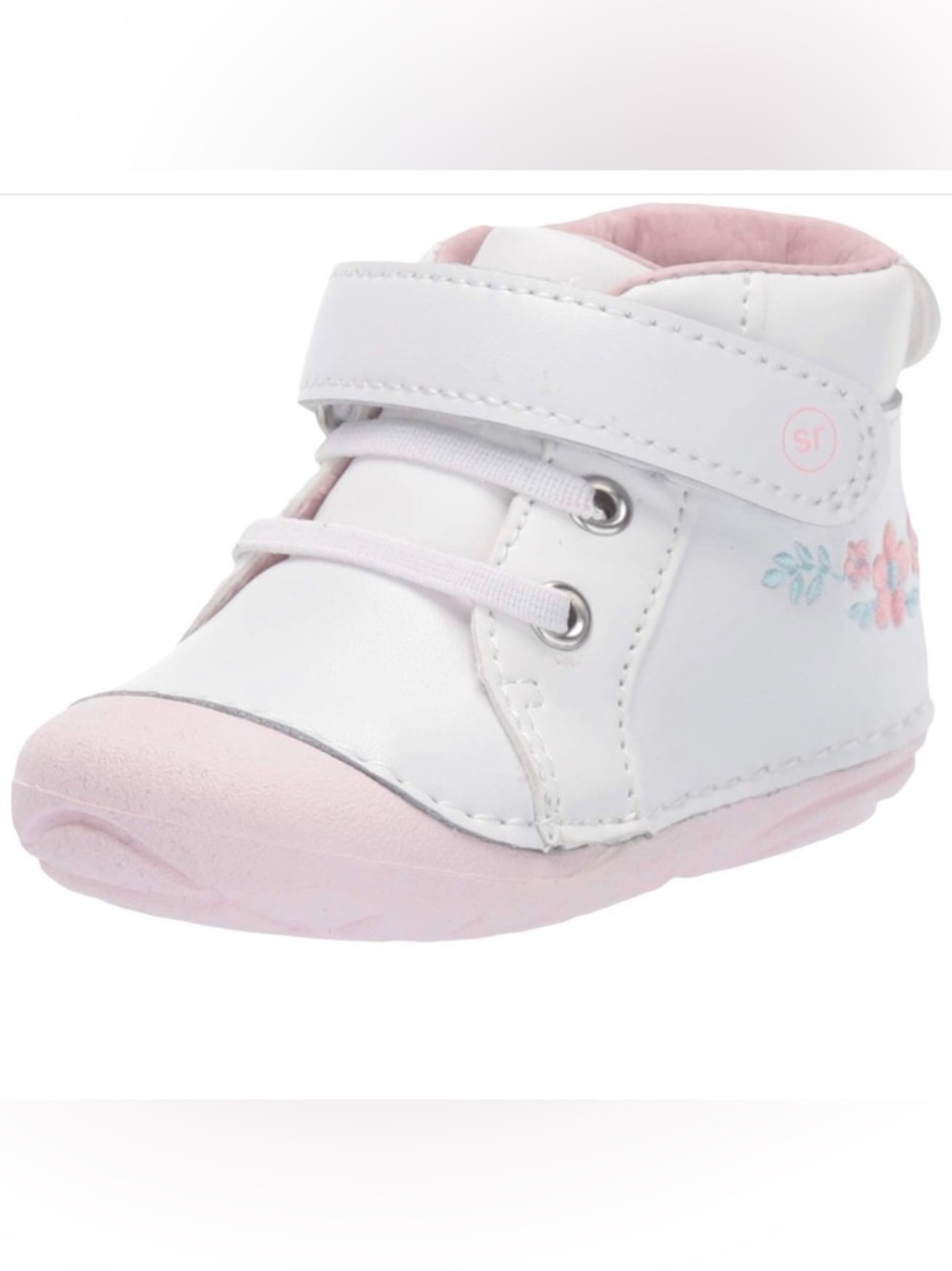 Stride Rite SM Frankie White Pink Embroidered Flowers Size 5W